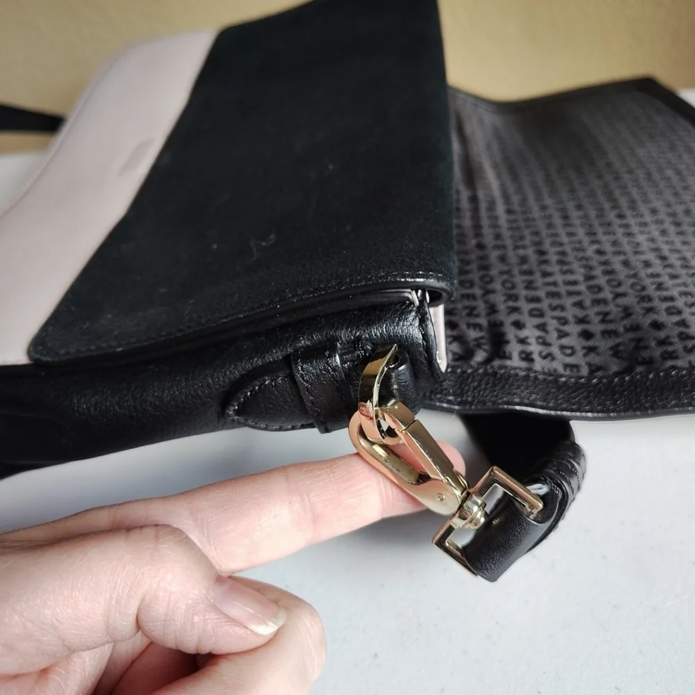 Kate Spade Black & Taupe Pebbled Leather Kaela Crossbody Shoulder Bag Casual